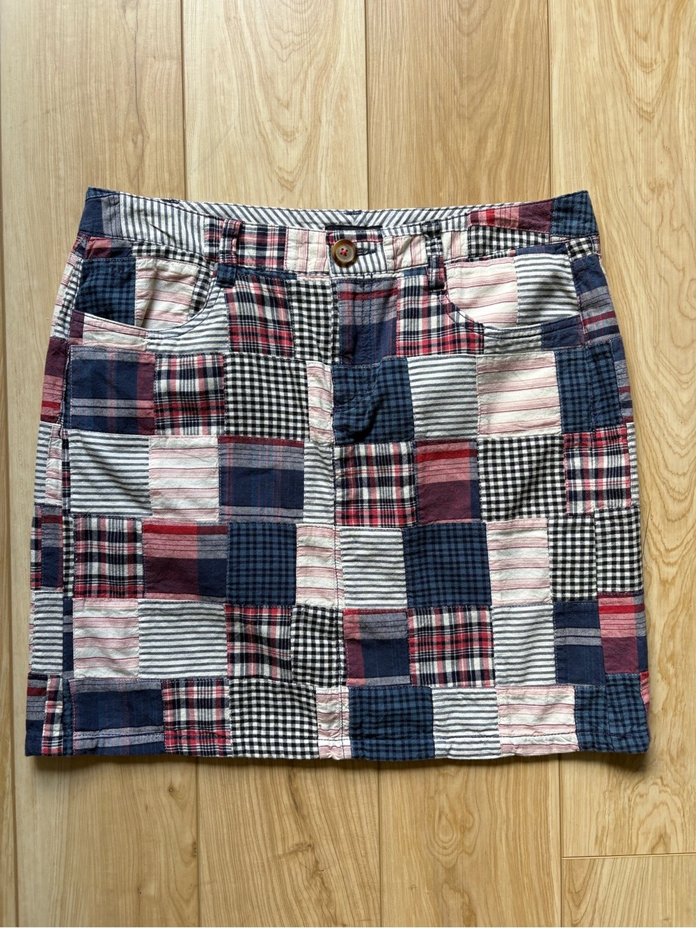 Vintage Madras Patchwork Plaid Mini Skirt 90s Y2K Preppy Clean Girl Coastal